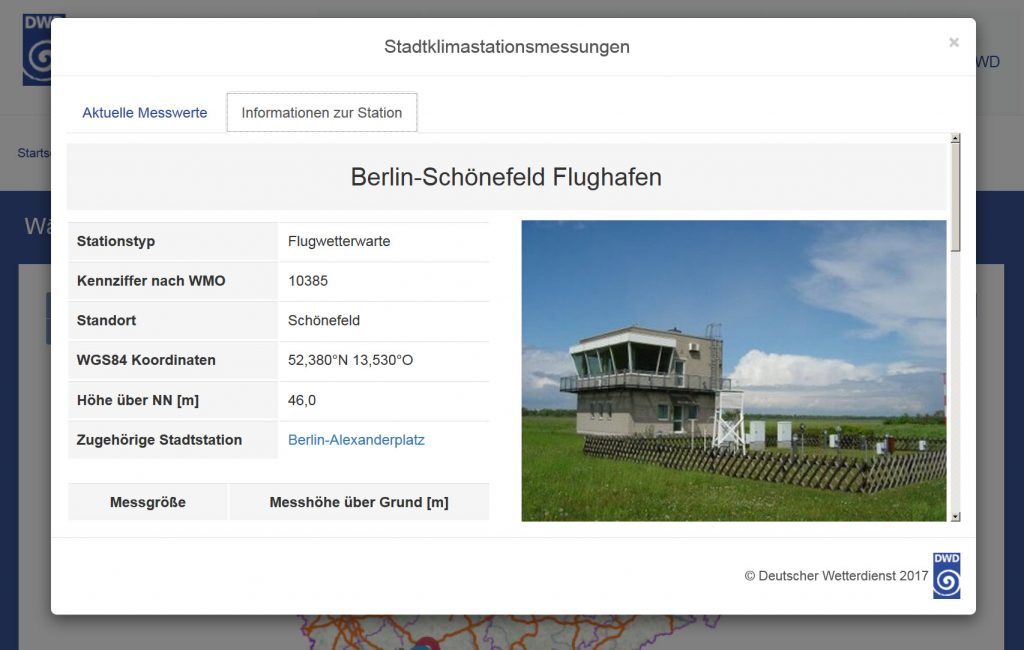 Abb. 6: Informationen zur Messstation Berlin-Schönefeld Flughafen