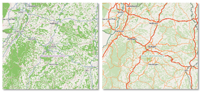 Bisheriger Kartenstil (links) und neuer Kartenstil (rechts)